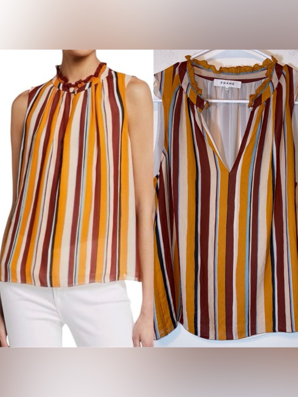 Frame Silk Striped Sleeveless Top Sunrise Multicolor Size S‎ Flowy Lightweight